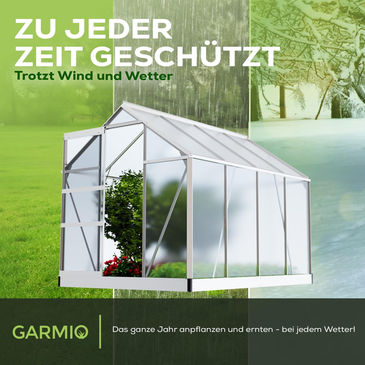 Gewächshaus Neapel 250x190cm für den Garten, Alu Frühbeet inklusive Fundament, 2 Dachfenster Treibhaus Aufzucht Pflanzenhaus Tomatenhaus 4,75m² UV-Schutz