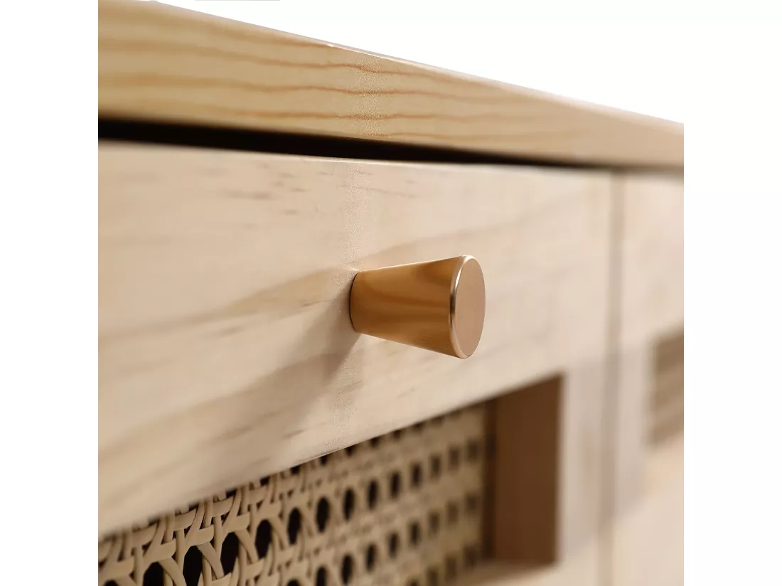 Commode avec 3 tiroirs et 1 compartiment abattant - en bois et rotin - Naturel
