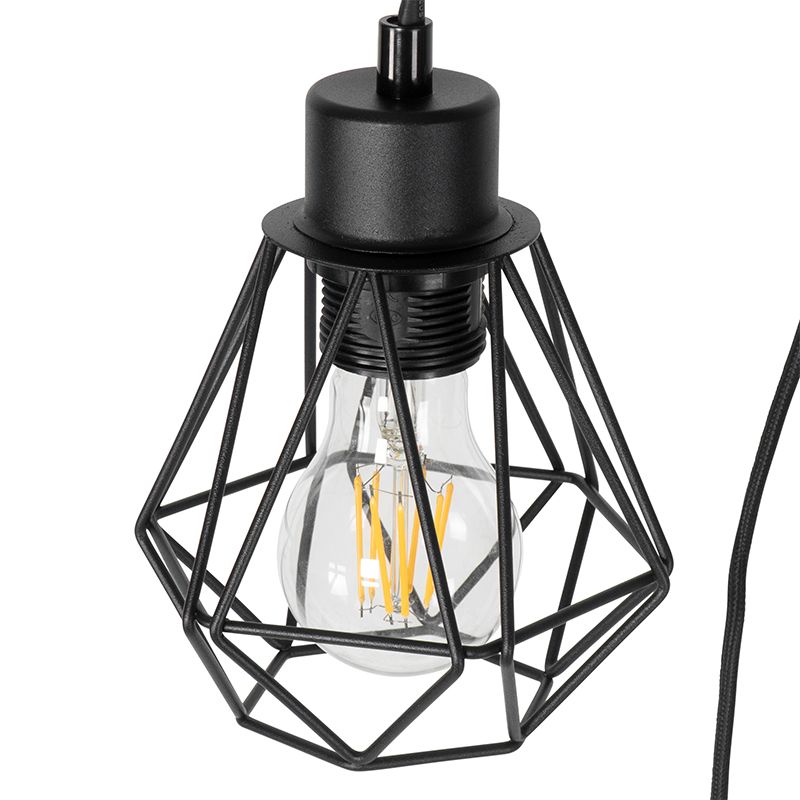 Landelijke vloerlamp zwart met hout 2-lichts - Chon