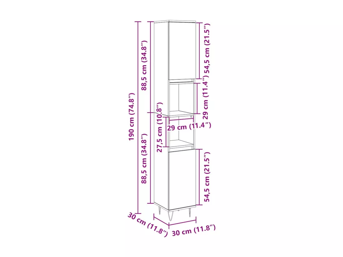 Armoire salle de bain chêne sonoma 30x30x190 cm