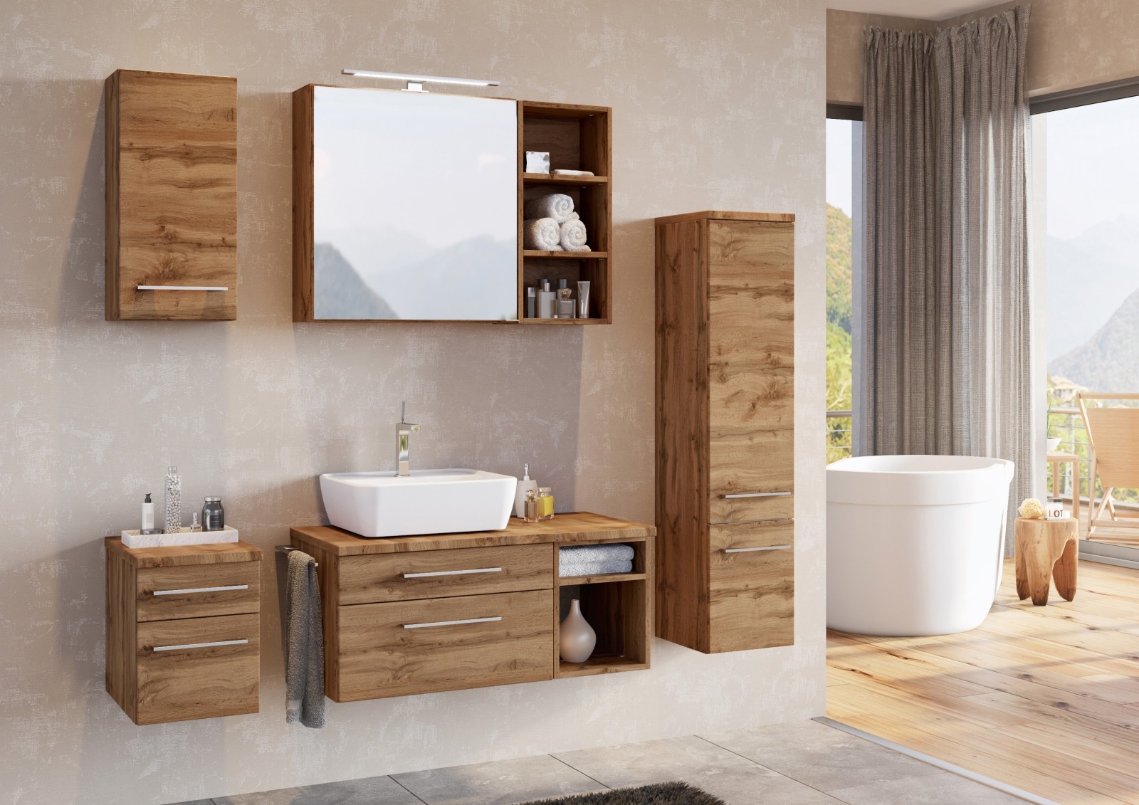 Unterbeckenschrank DAVOS - Wotaneiche - 90 cm breit - links