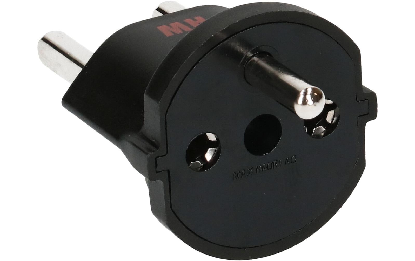 Fixadapter Schuko – Typ 23 SchwarzDeutsch Schuko auf Schweiz T23, 3-polig