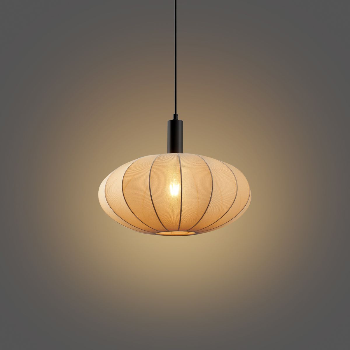 Japandi hanglamp zwart met bruine stoffen kap - Bida
