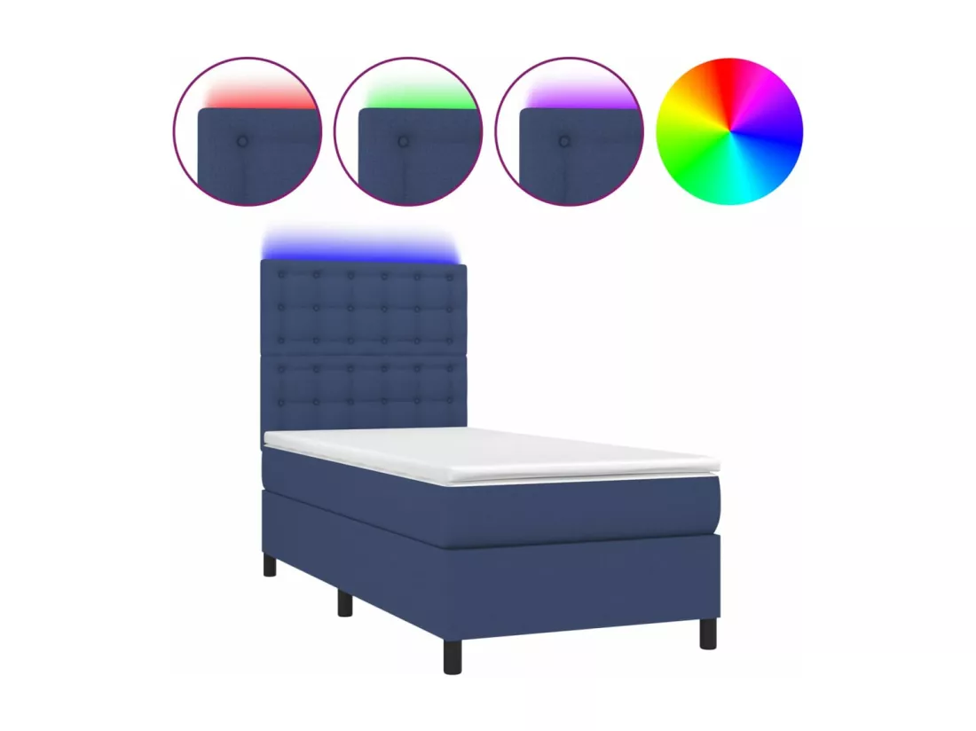 Sommier tapissier avec matelas et LED Bleu 90x190 cm Tissu