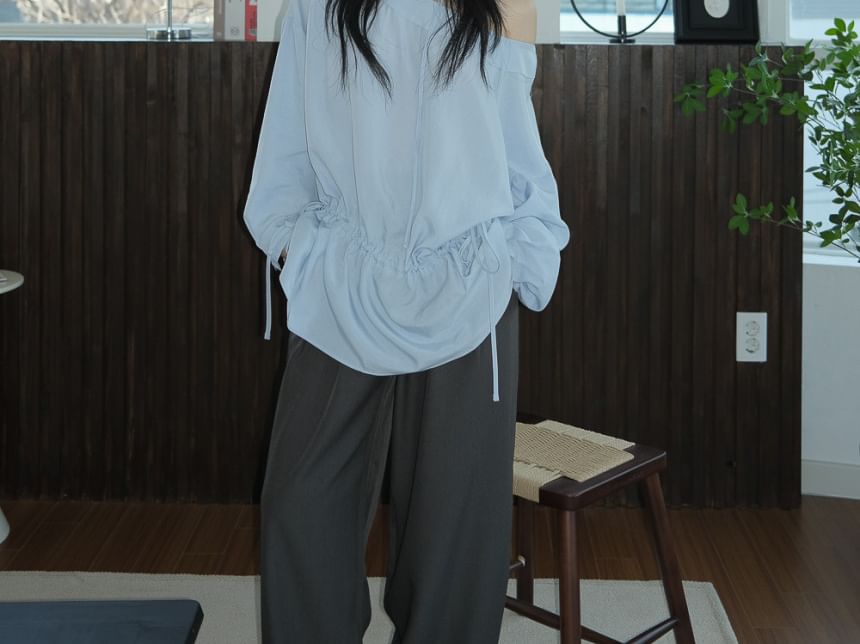 Alfie - Blouse met lange mouwen en off-shoulder tailleband en trekkoord