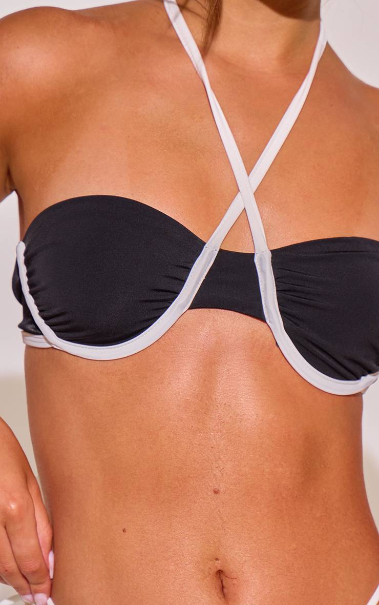 Noir Bas De Bikini Noir À Liens Contrastés Sur Les Côtés