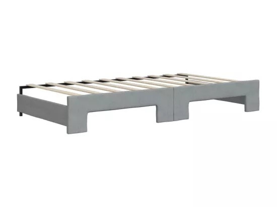 Lit de jour avec gigogne et matelas gris clair 90x190 cm tissu