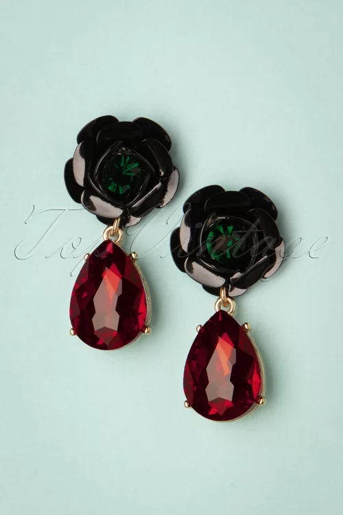 Lovely Rock And Rose Teardrop oorbellen in rood en zwart