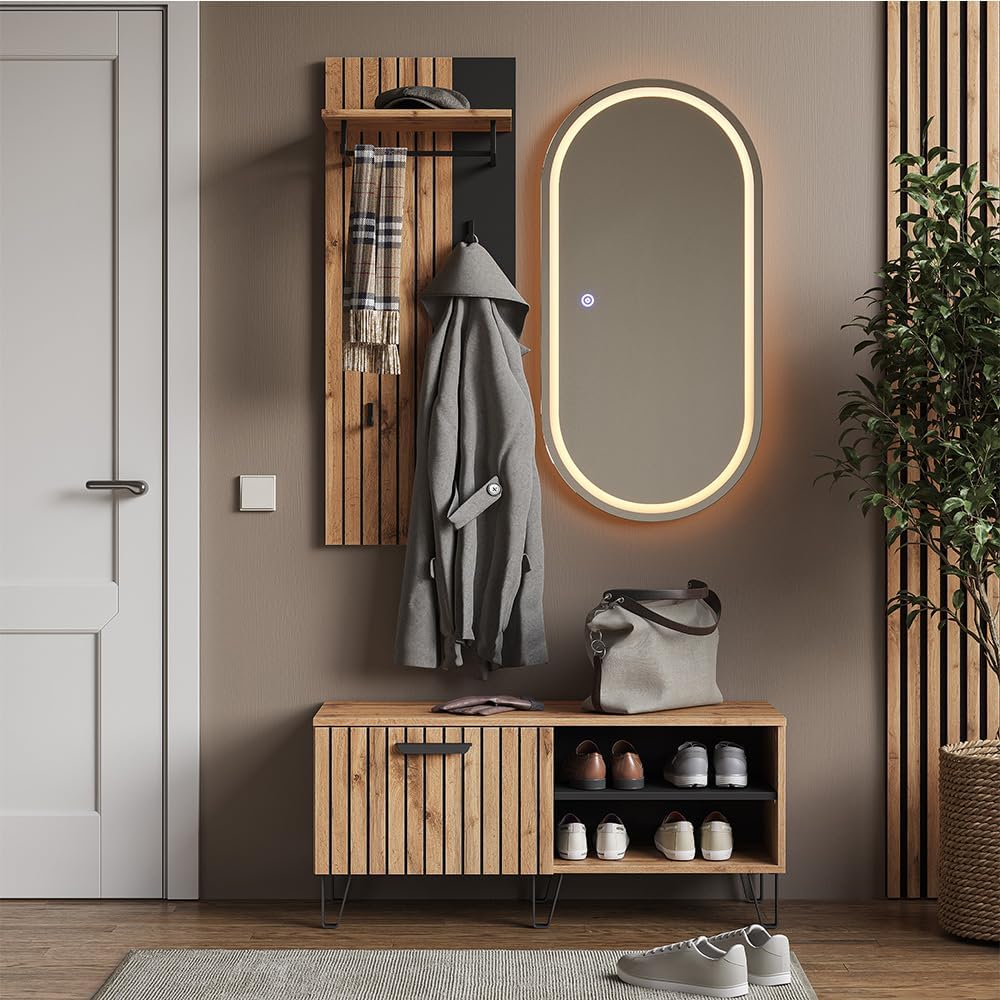 Vicco Schuhkipper Amber, Eiche Wotan, 62 x 130 cm mit 3 Fächern