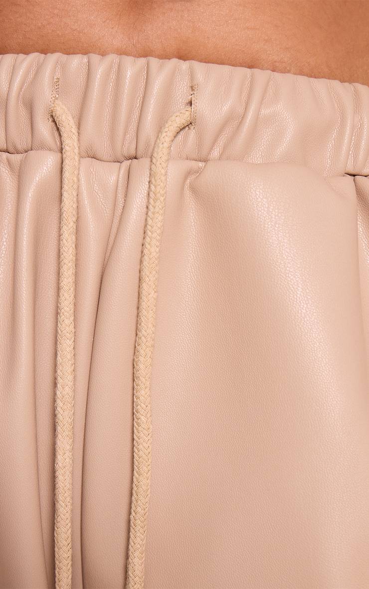 Beige Pantalon Large Taille Élastiquée En Synthétiquecuir Petite Taille Ensemble Coordonné