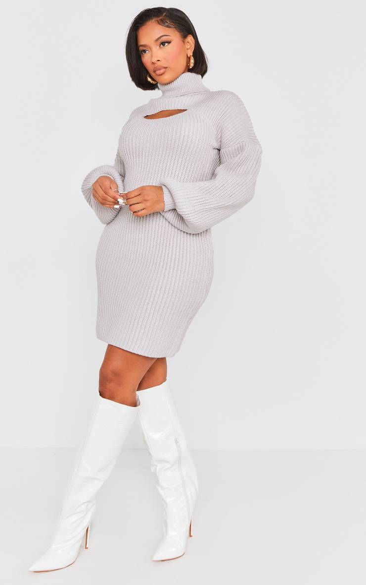 Robe Synthétiquell Moulante 2 En 1 À Col Montant Et Manches Ballon Shape