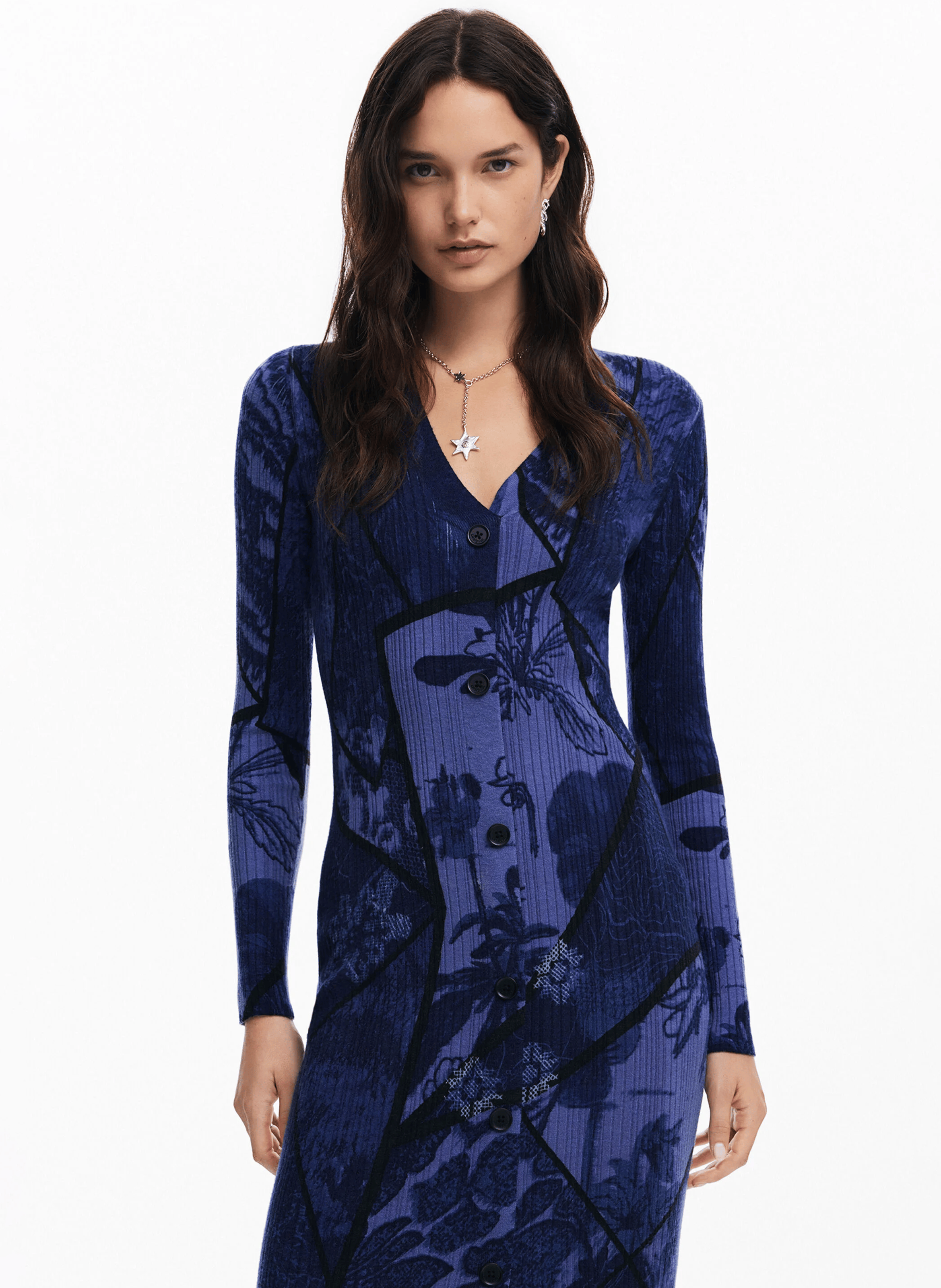 Robe midi slim imprimée | Bleu