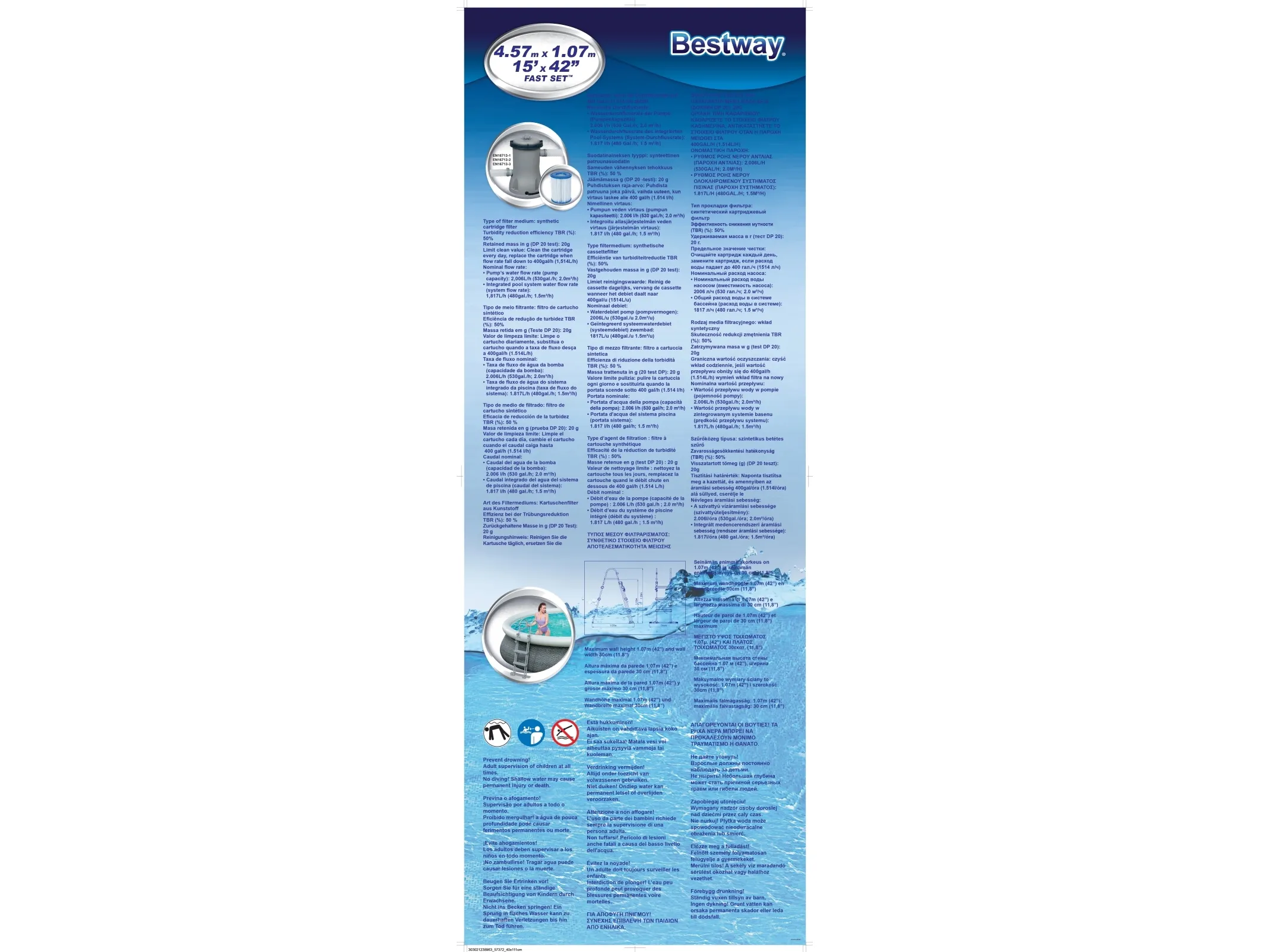 Bestway Fast Set Pool Sæt 457 x 107 cm m/pumpe og stige 12.362 L