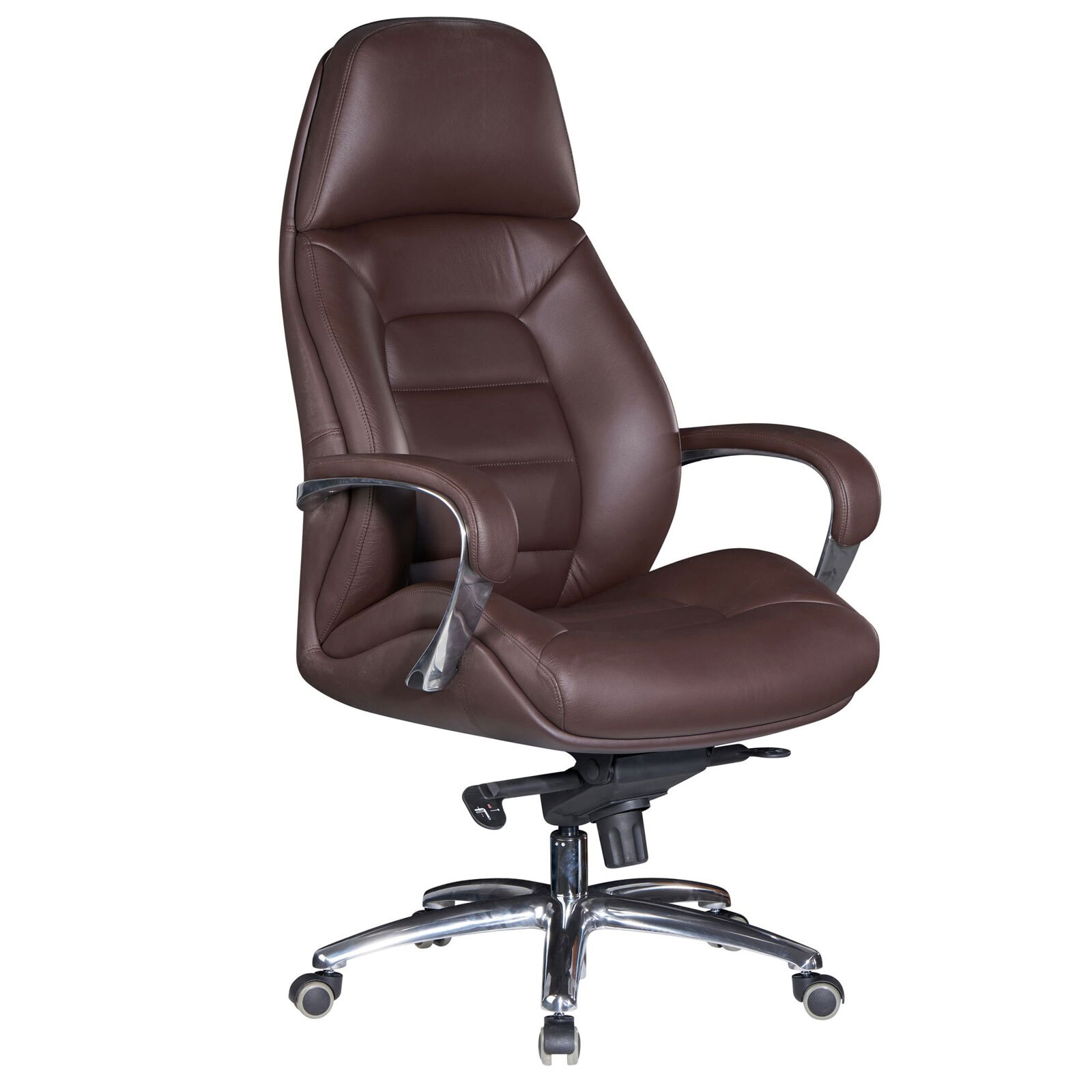 CASAVANTI Chefsessel mit Armlehnen Silberfarbig/ Braun Leder