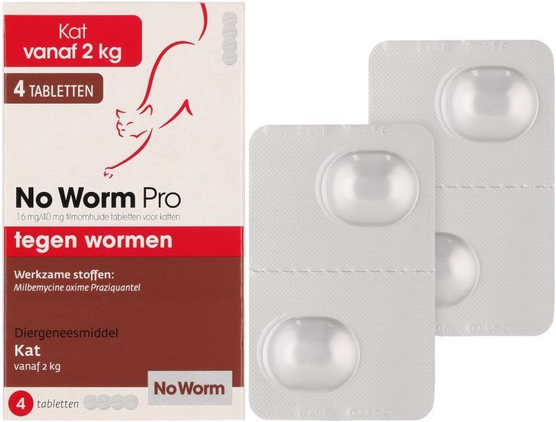 No Worm Pro Ontworming Tabletten Kat vanaf 2 kg 4 tabletten