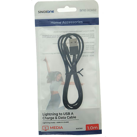 Sinox One Lightning kabel. 1m. Sort