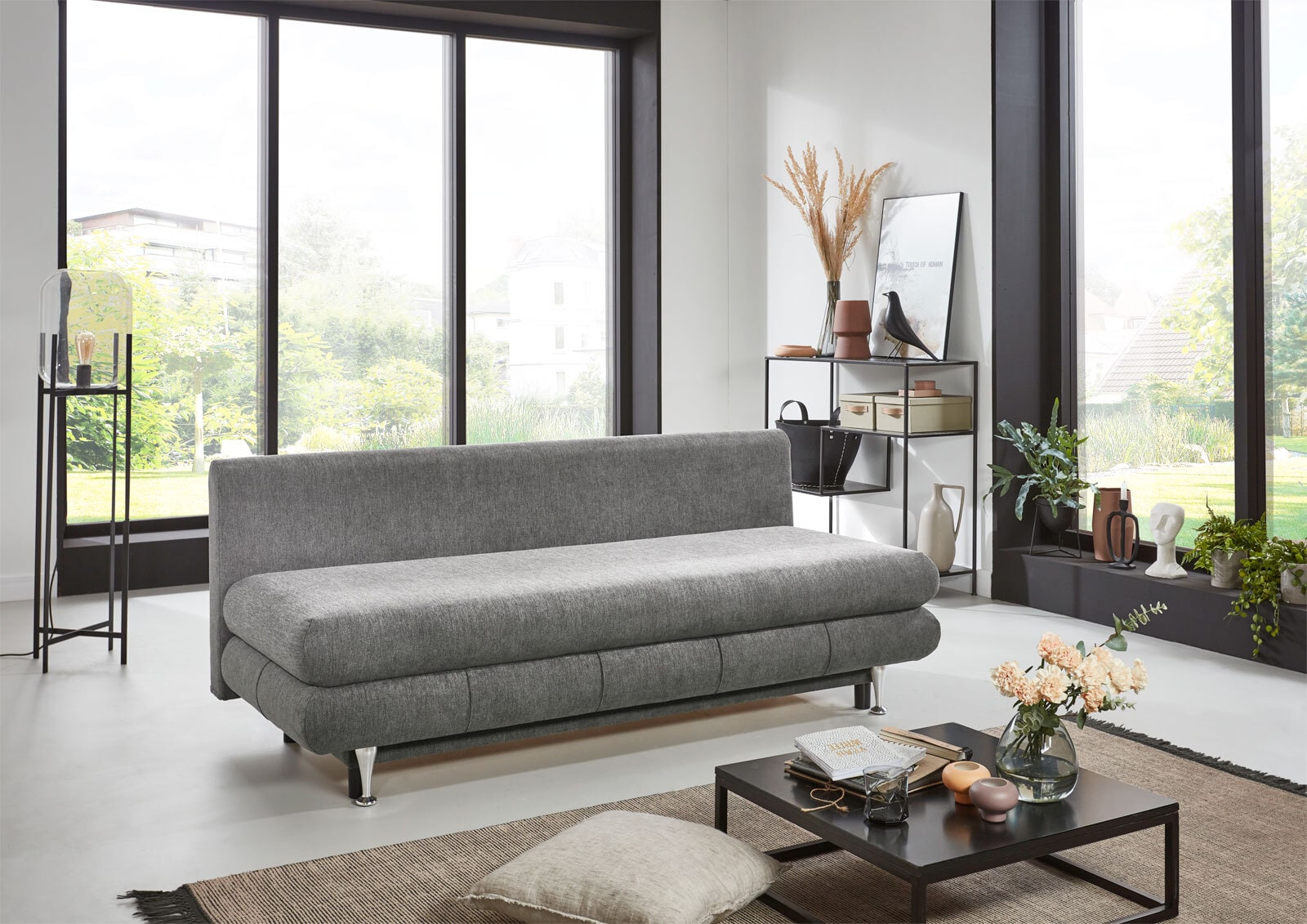 Schlafsofa Benfeld 196x93x92 cm Webstoff grau