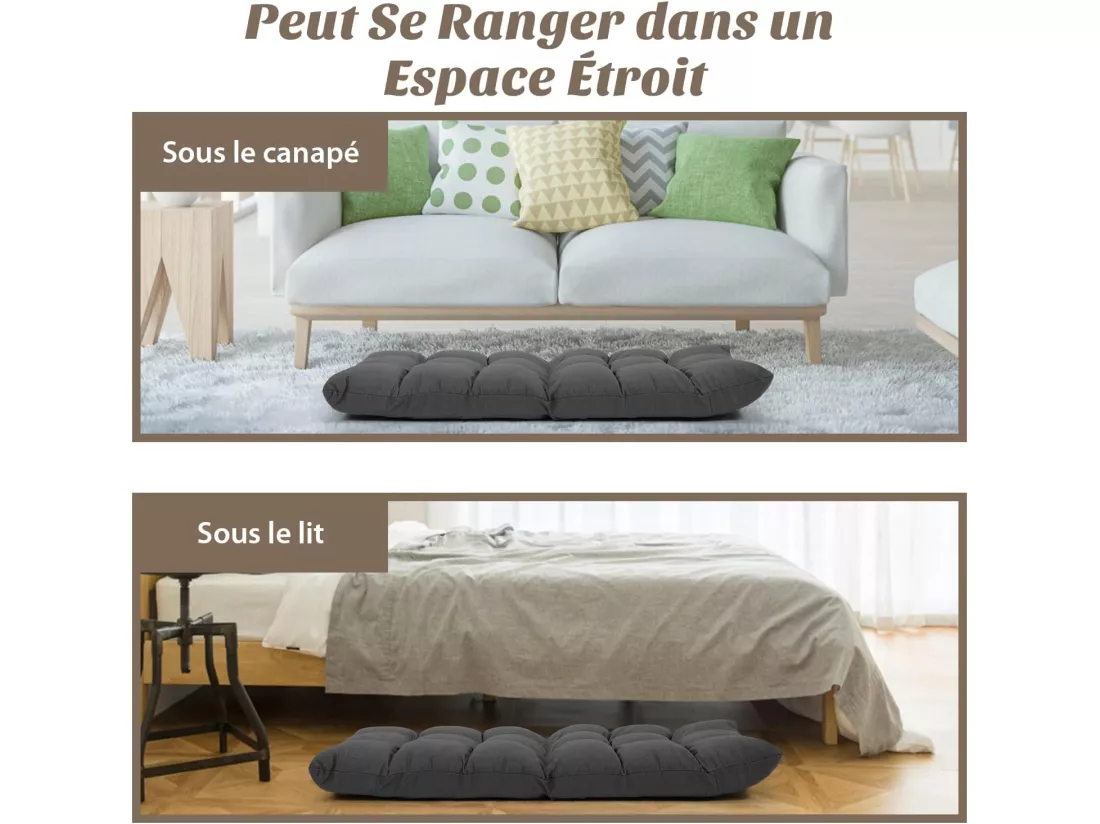 Chaise de Sol pour Méditation - 14 Positions Réglable Cadre en Acier Robuste Tissu en Coton et Lin Respirant,Housse Amovible et Lavable Idéal pour Salon et Salle d'étude (Gris)