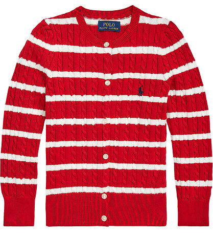 Polo Ralph Lauren Cardigan - Strik - R?d/Hvidstribet