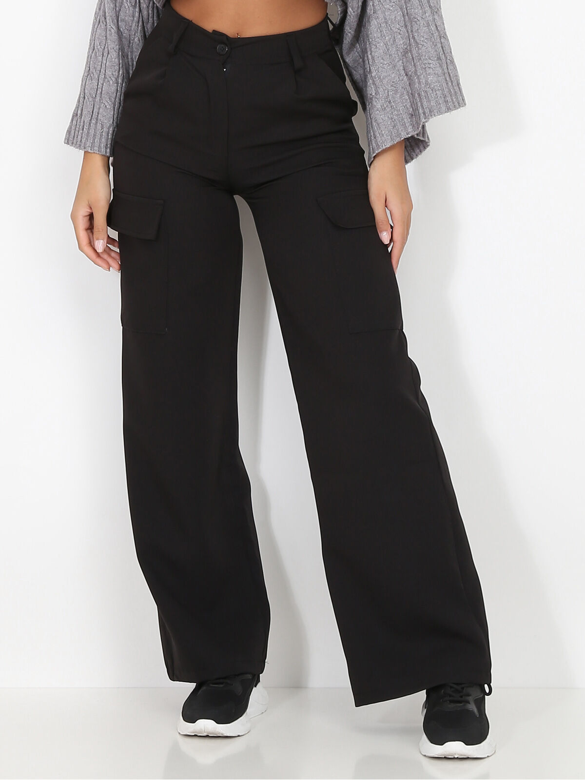 Pantalon léger cargo évasé- Noir