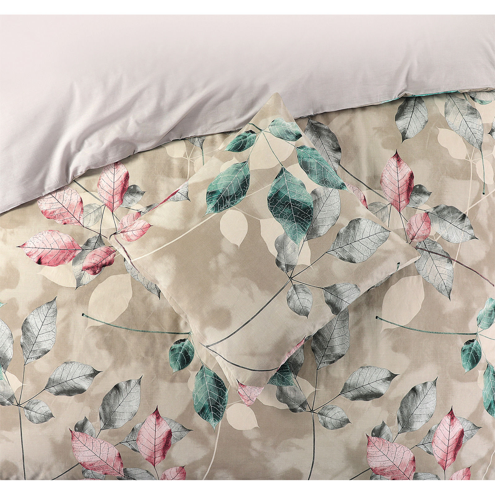 Bettwäsche mit Blätterdesign 200x210 2x65x65 Bettanzug Fra