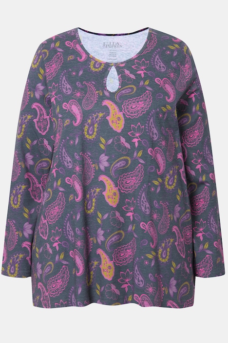 Shirt, A-Linie, Rundhals, Keyhole, Langarm