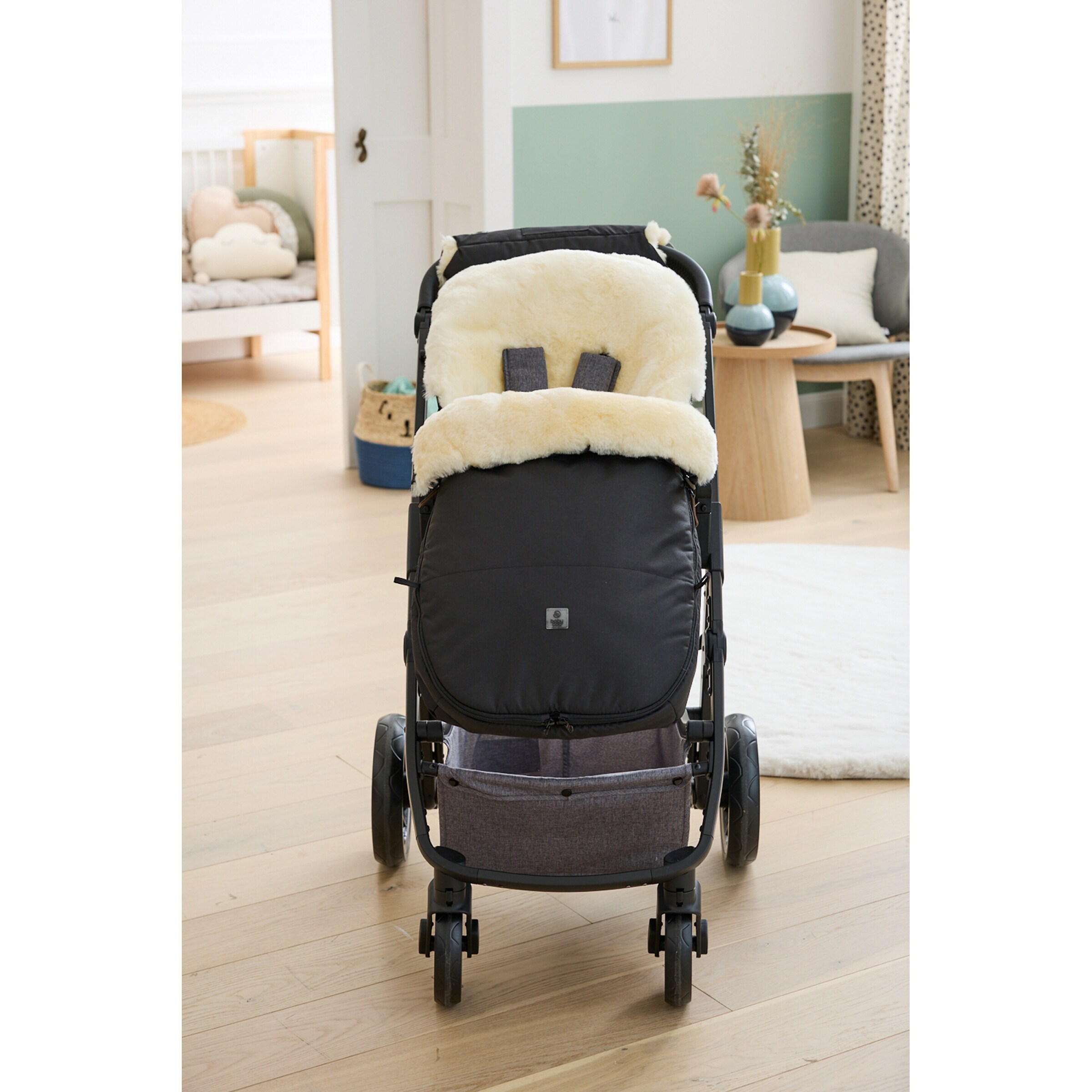 babycab Lammfell-Fußsack Skaidi für Kinderwagen, Buggy schwarz