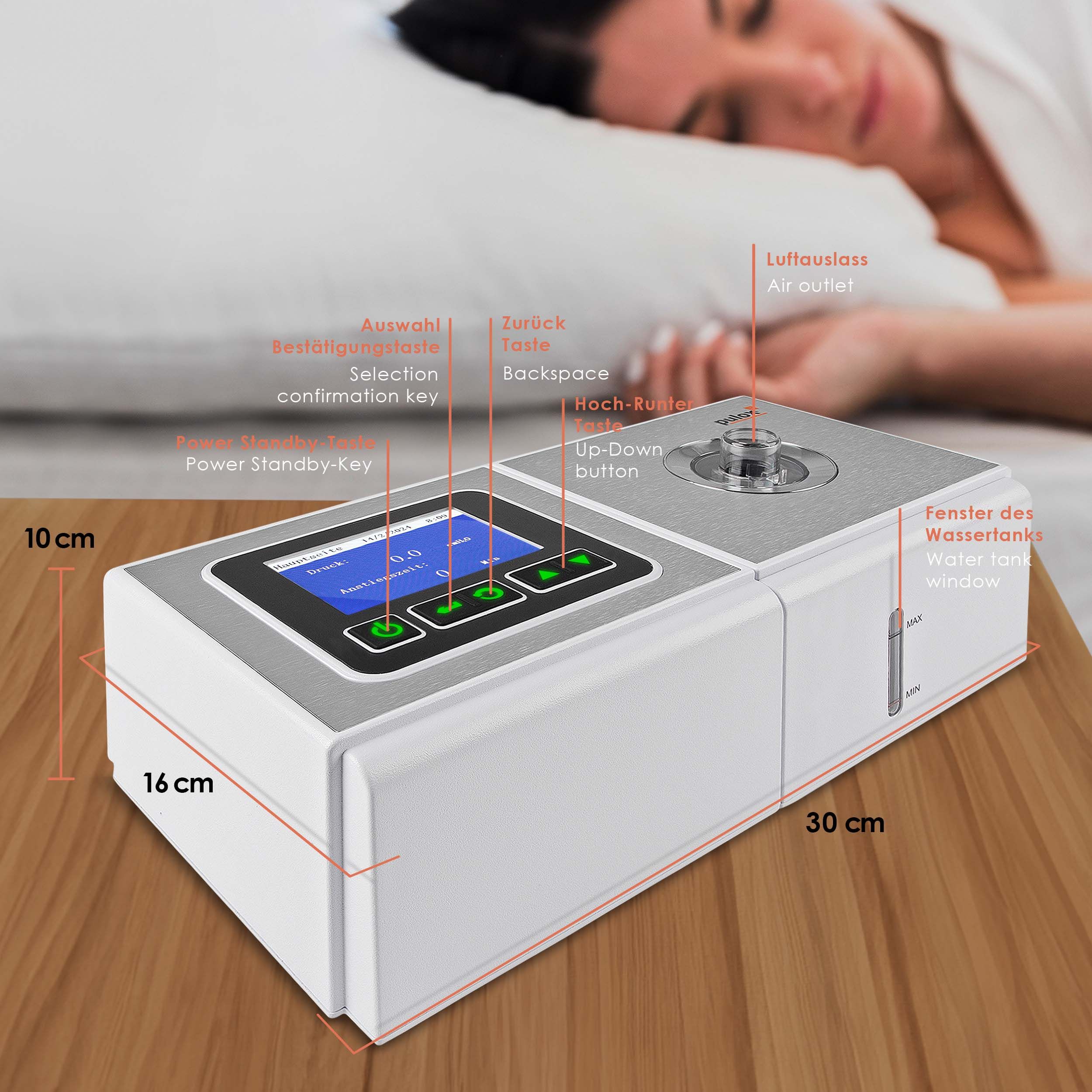 Pulox ACP-25 - Auto CPAP Gerät inkl. Gesichtsmaske Gr. M - Schlafapnoe-Therapiegerät - Weiß