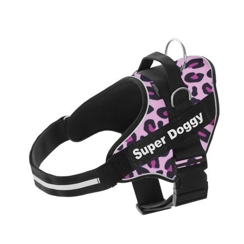Coleira personalizada para cães com estampa de leopardo rosa.