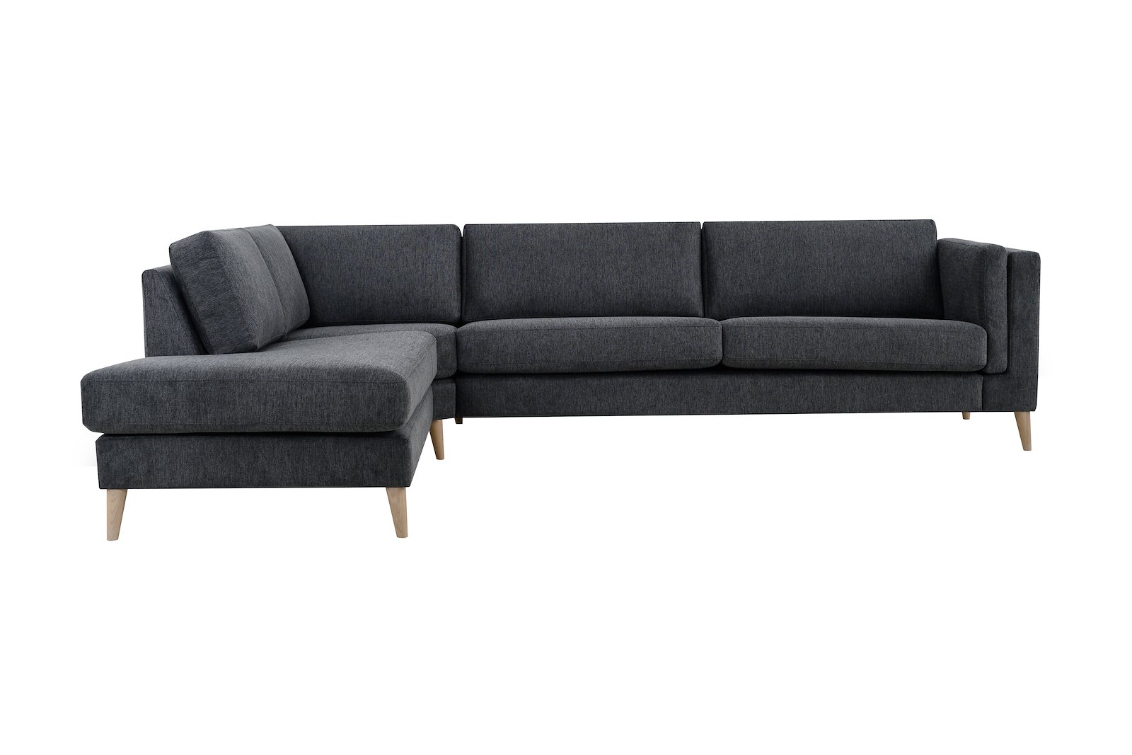 Edda hjørnesofa 3-seter med åpen ende venstre Textile Brego 7 Antrazite, ben 8, armlen G.
