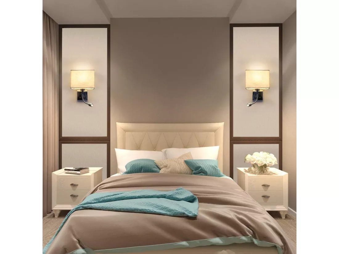 NETTLIFE lot de 2 lampes murales LED intérieur chambre applique salon lampe de lit lit tissu avec bras de lecture flexible E27