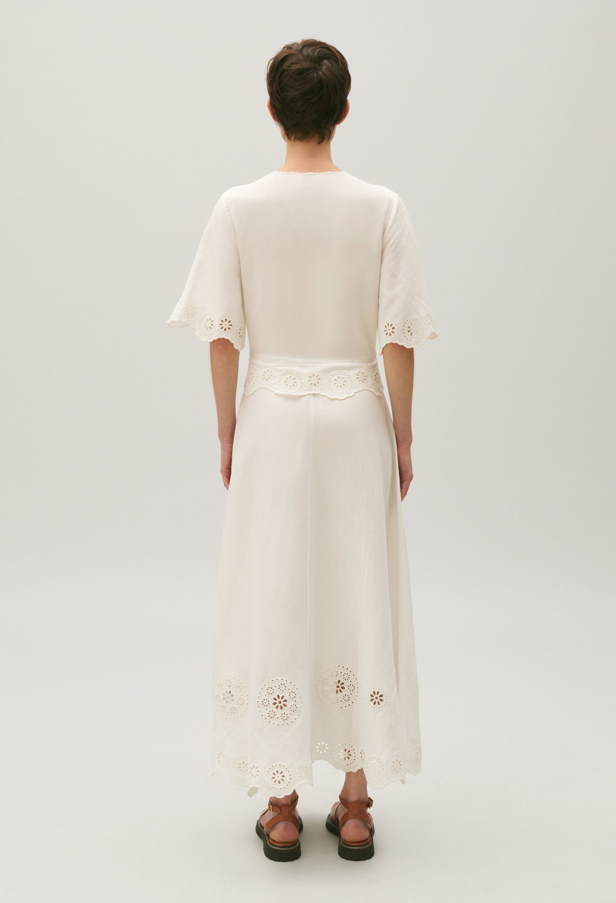 Robe longue broderie anglaise ecrue