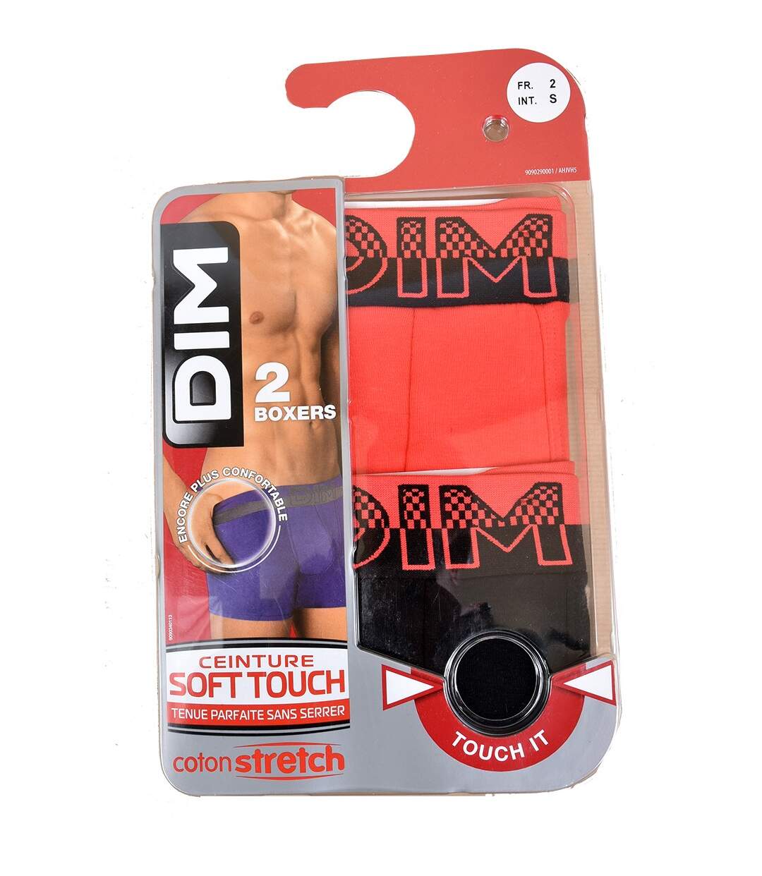 Boxer DIM Homme en coton stretch ultra Confort -Assortiment modèles photos selon arrivages- Pack de 2 Boxers Noir/Rouge Soft Touch