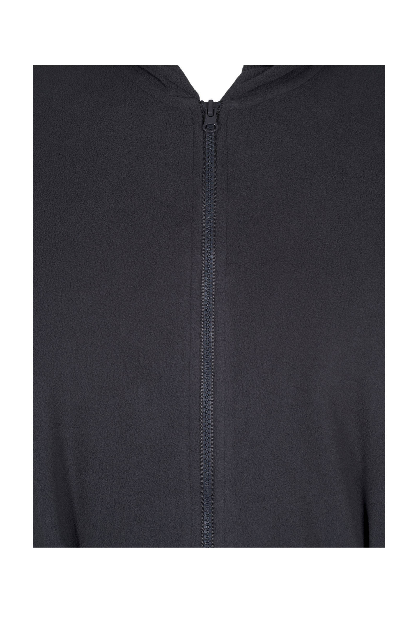 Zizzi fleece badjas met capuchon en ritssluiting MLISE donkergrijs
