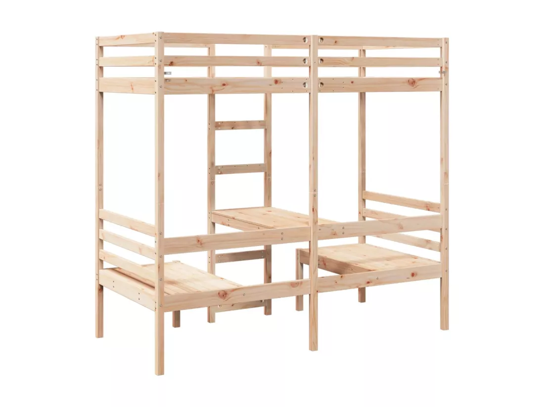 Lit mezzanine avec bureau et chaises 75x190 cm pin massif