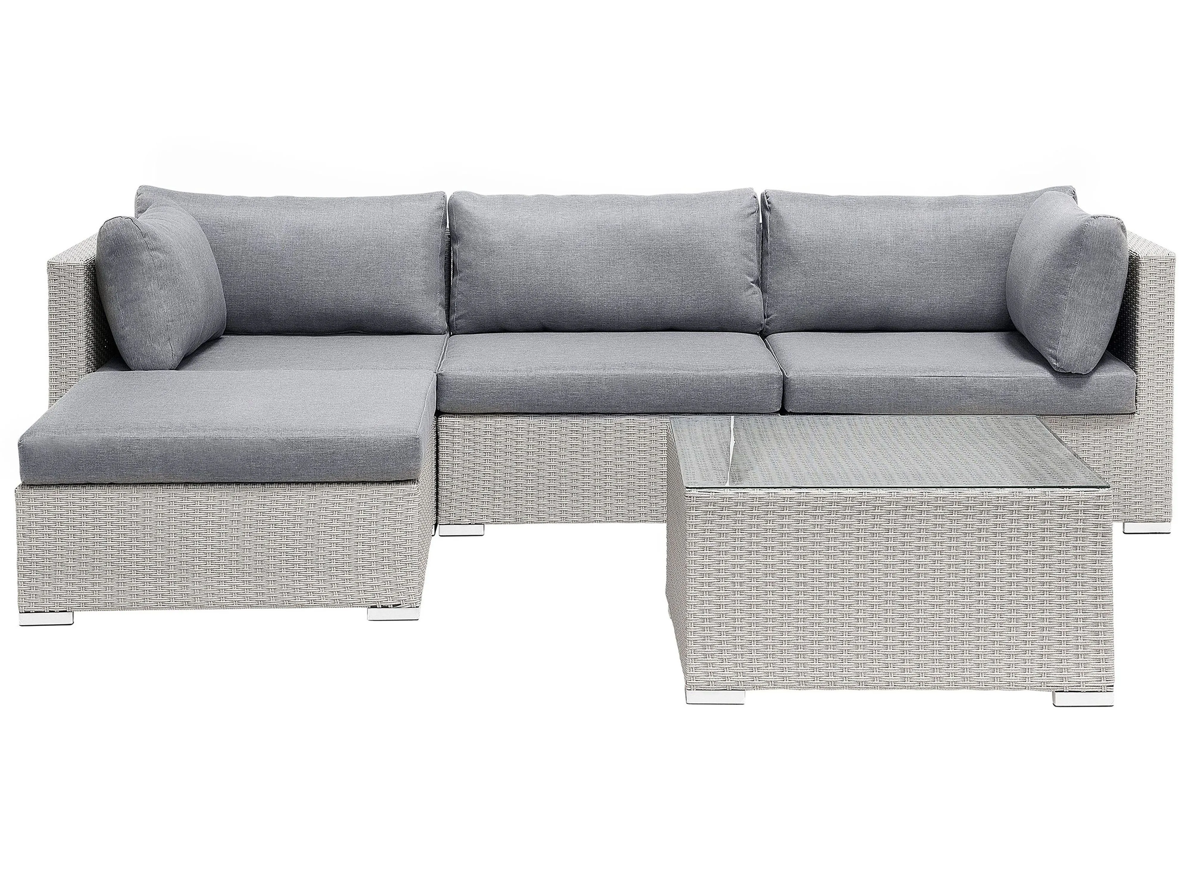 Tuin hoekloungeset met tafel 4-zits SANO II rechtszijdig modulair PE rotan Lichtgrijs