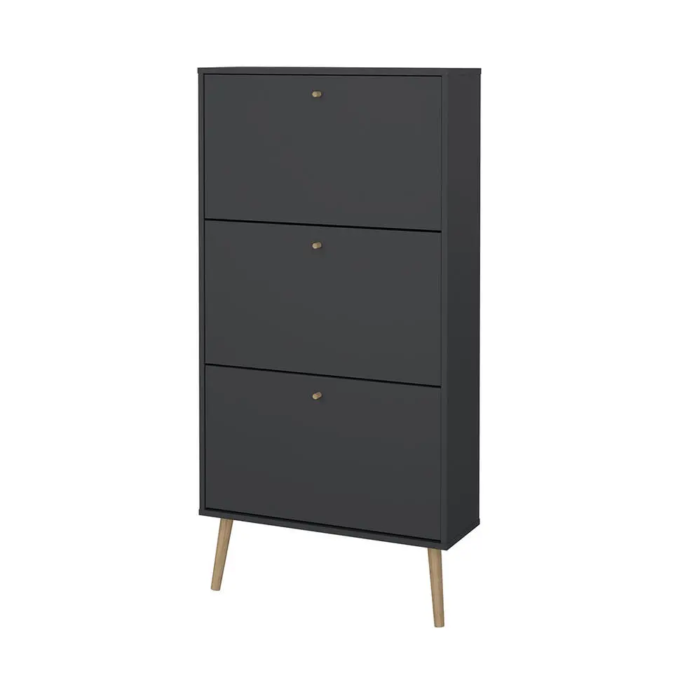 Hioshop Bodo schoenenkast 3 klapdeuren matgrijs