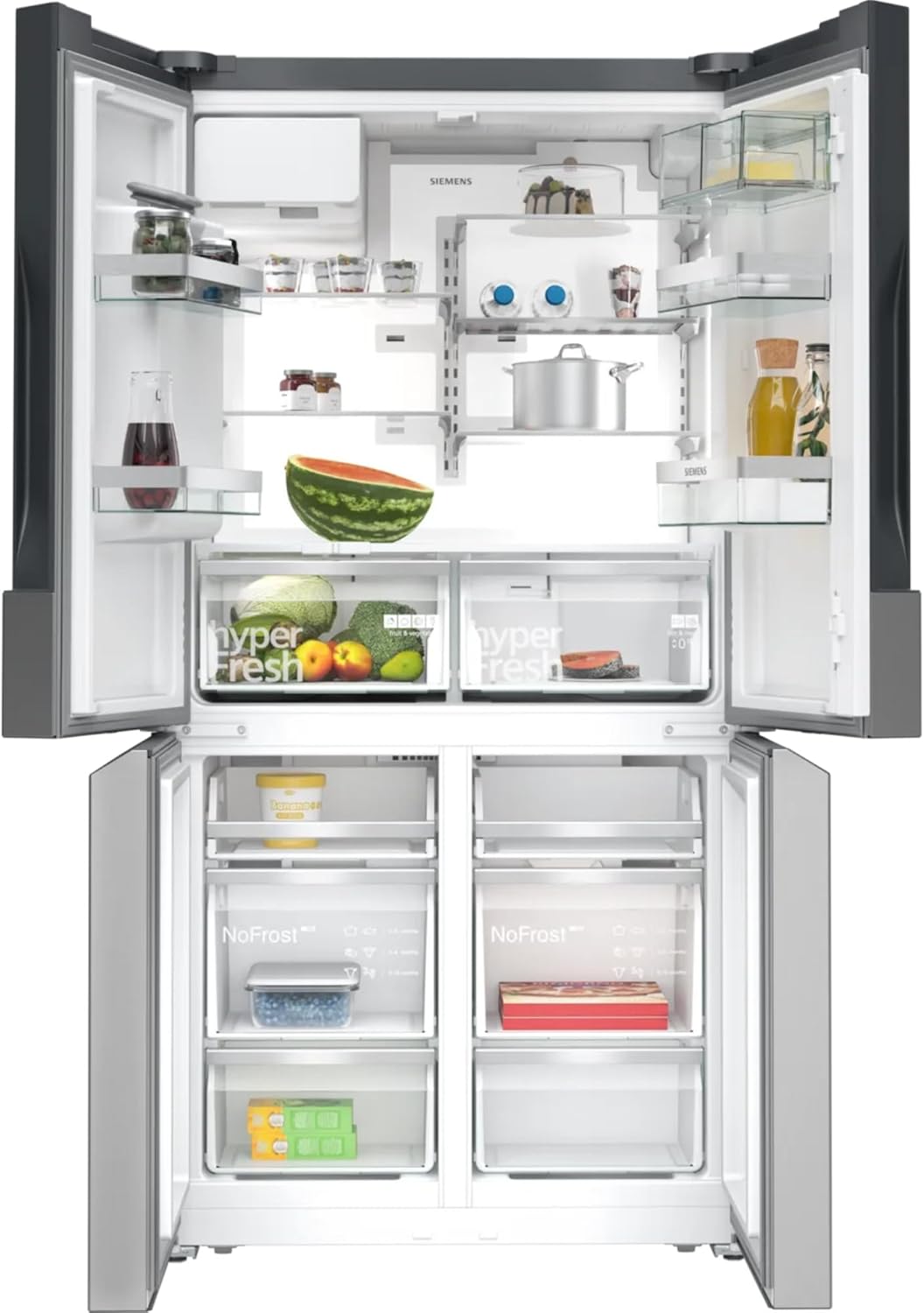 Siemens KF96DPPEA iQ700 Kühl-Gefrier-Kombination, 183 x 90,5 cm, 574 L Kühlen + 199 L Gefrieren, noFrost, hyperFresh 0 Grad, LED-Licht, Beleuchtete Glasrückwand mit multiAirflow