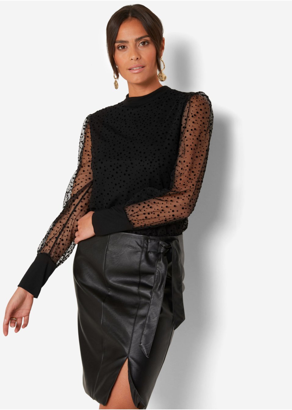 T-shirt manches longues en mesh à pois