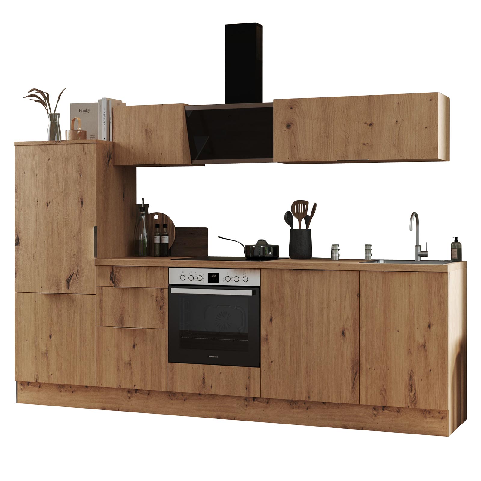 RESPEKTA Küchenblock - Artisan Eiche - mit E-Geräten - 280 cm