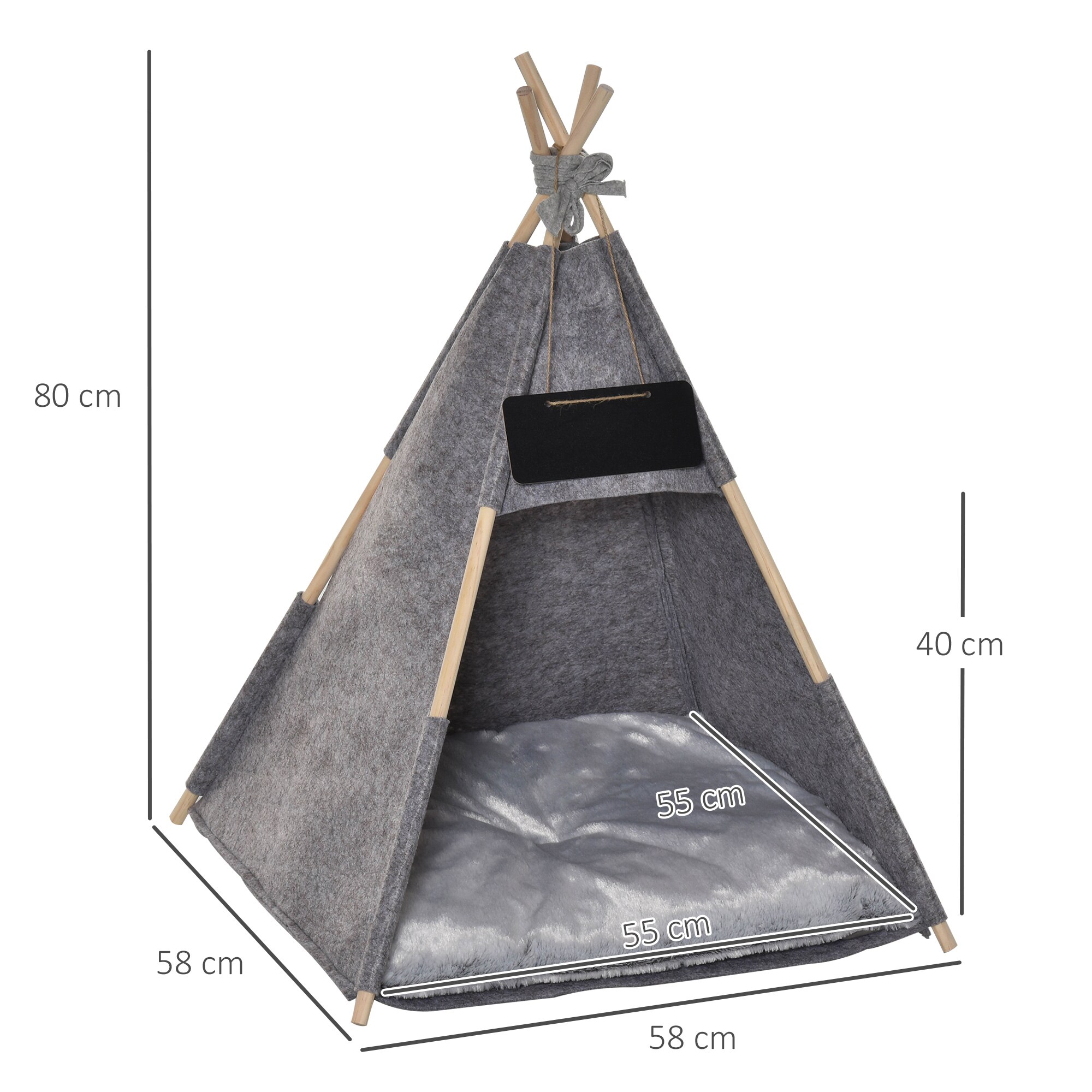 PawHut Katzenhöhle in Tipiform grau 58 x 58 x 80 cm (LxBxH)