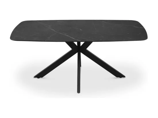 Table à manger VINCI longueur 180cm avec plateau de 10mm en pierre effet marbre noir