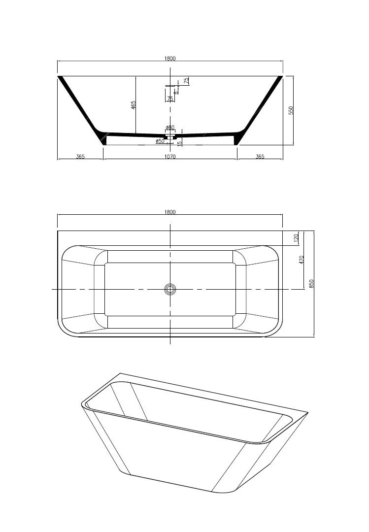 Best Design Borgh semi vrijstaand bad 180x85x55cm zwart