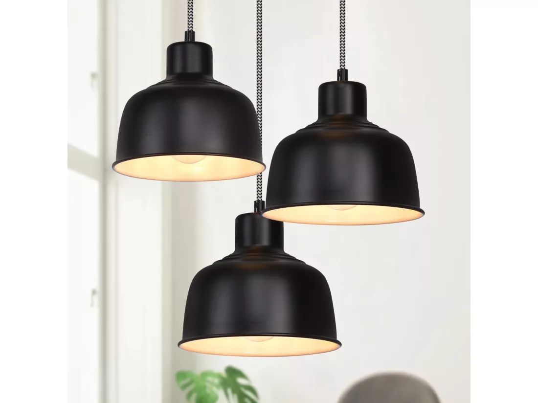 NETTLIFE Suspension Métal Diam.17,8 cm E27 Noir Vintage Industriel Rétro Cuisine Lampe 3 Ampoules pour Salle à Manger Chambre Salon Cuisine Hôtel