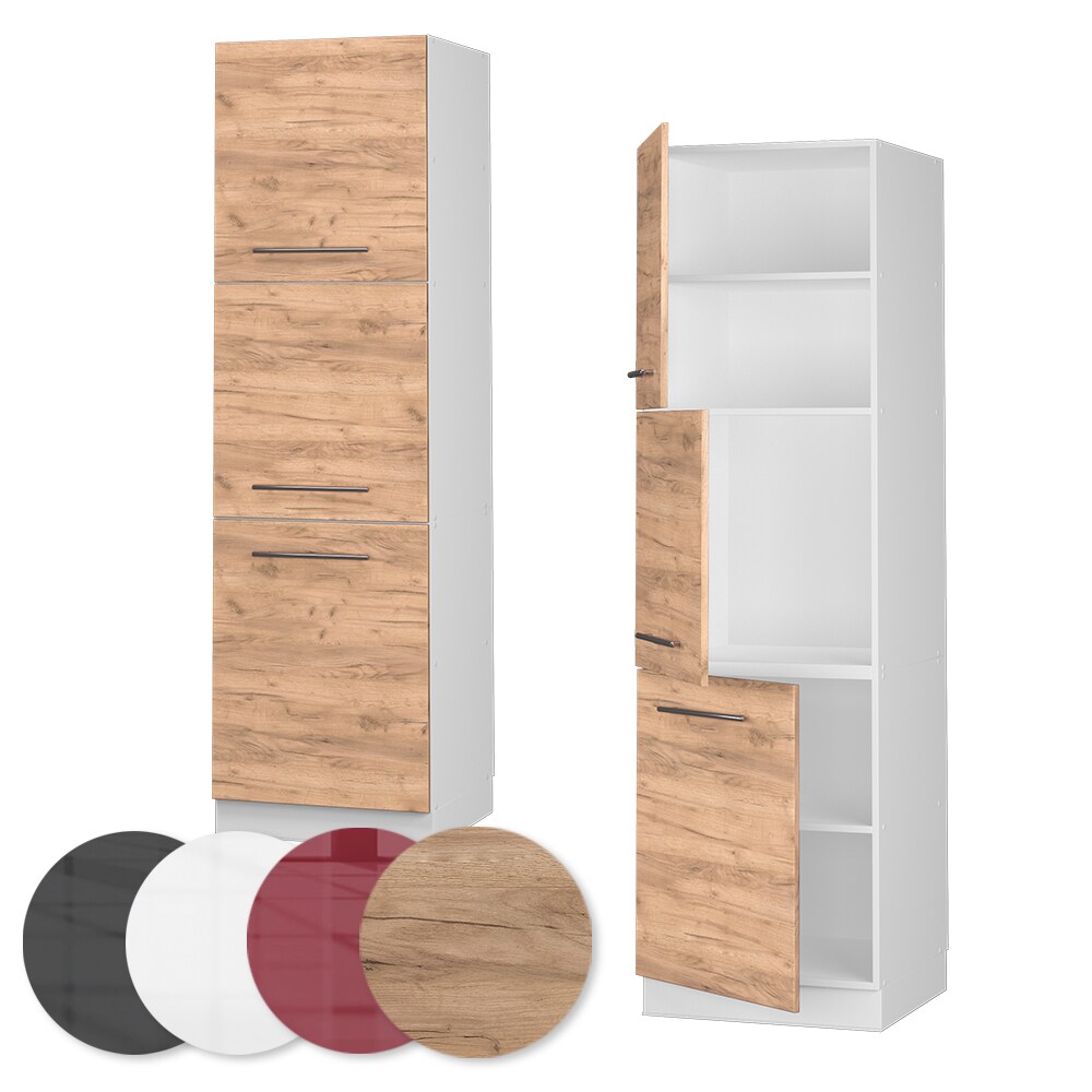 Vicco Herdumbauschrank Küchenschrank Küchenmöbel Fame-Line Weiß Eiche Goldkraft 60 cm modern Küche Einbauküche Blende Herdschrank Hochschrank Küchenzeile Drehtür Einlegeboden