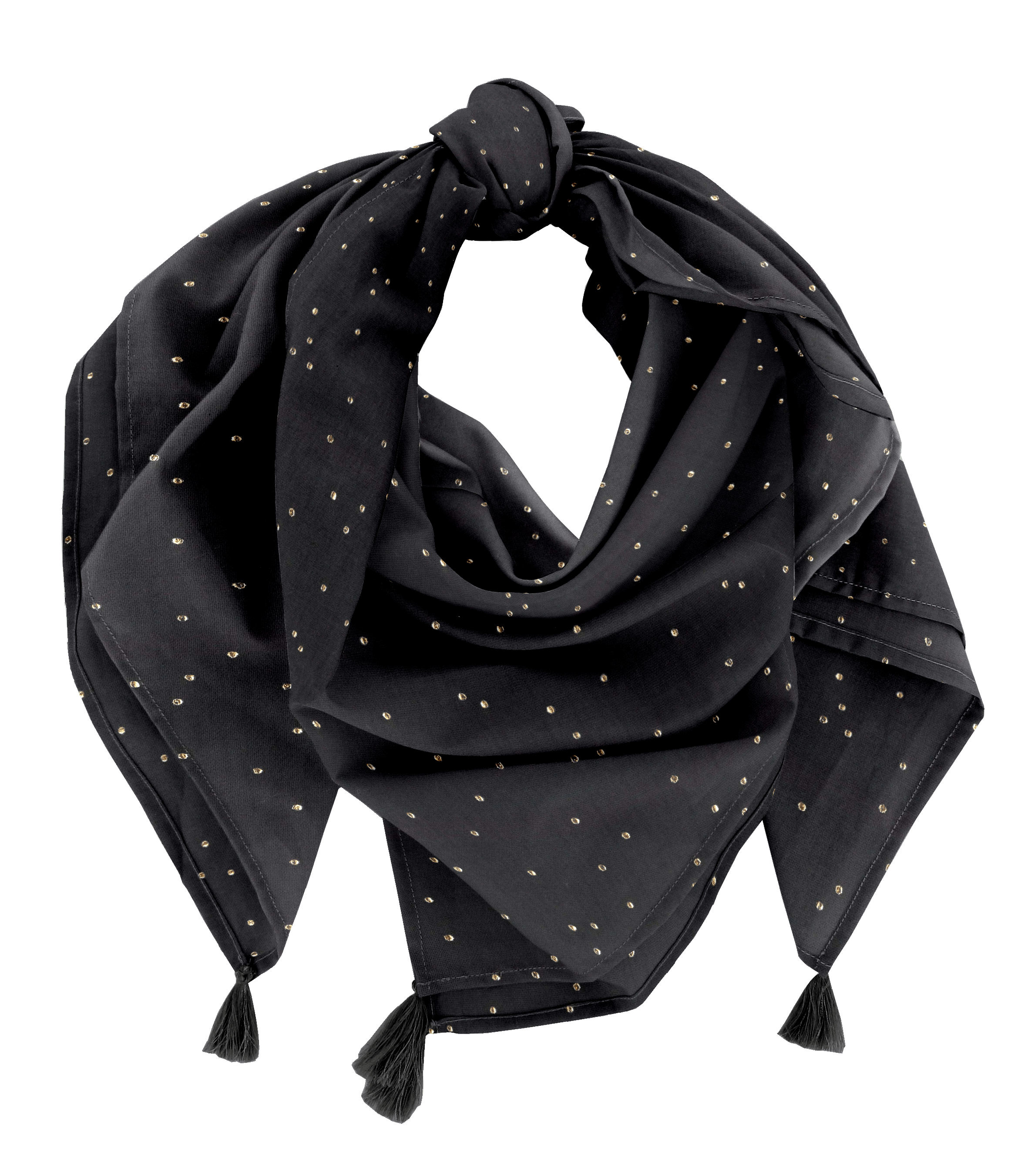 Foulard Pompon Gaze Pois Or Noir