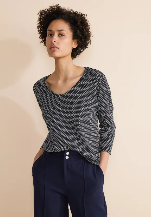 V-Ausschnitt Shirt - deep blue melange