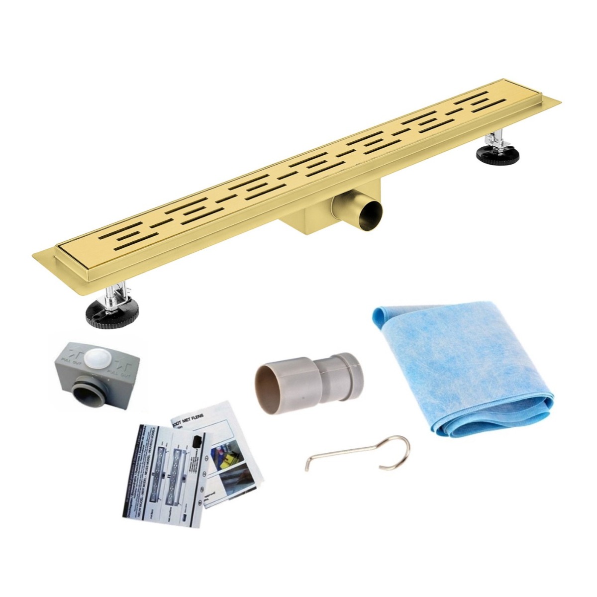 Sanigoods Nura douchegoot met flens 60cm messing geborsteld