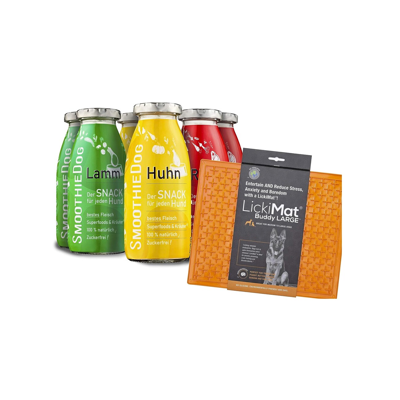 SmoothieDog Klassik 6x 250 ml + Lickimat Orange