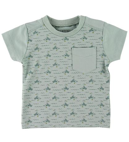 Fixoni T-shirt - Støvet  Grøn m. ?nder/B?lger